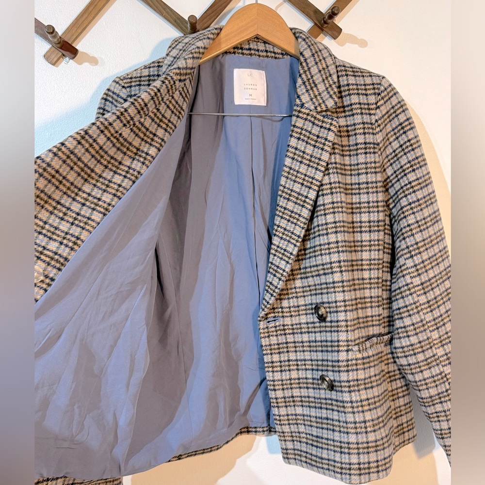 LC Lauren Conrad women’s NWT Double Breasted Notch plaid checked Collar Blazer - Picture 3 of 13